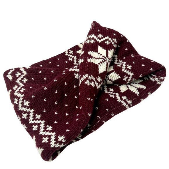 Madison 88 Knit Infinity Scarf Burgundy Red Fair Isle Nordic Winter Accessory - Picture 3 of 5